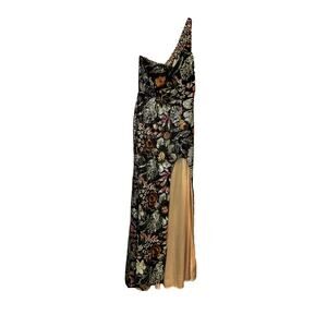 Mac Duggal – Embellished Floral One Shoulder Gown – Black Multi – Size 6